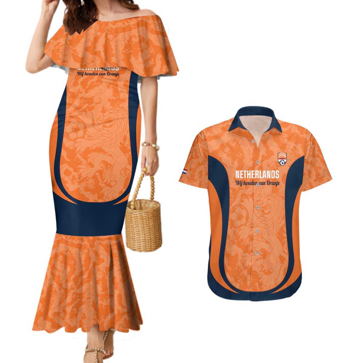Custom Netherlands Football Couples Matching Mermaid Dress and Hawaiian Shirt 2026 Come On Oranje - Wonder Print Shop