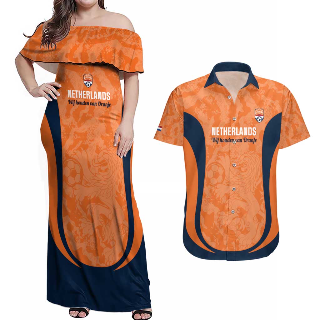 Custom Netherlands Football Couples Matching Off Shoulder Maxi Dress and Hawaiian Shirt 2026 Come On Oranje - Wonder Print Shop