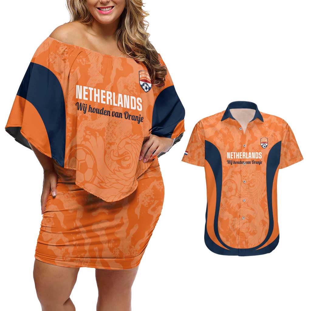 Custom Netherlands Football Couples Matching Off Shoulder Short Dress and Hawaiian Shirt 2026 Come On Oranje - Wonder Print Shop