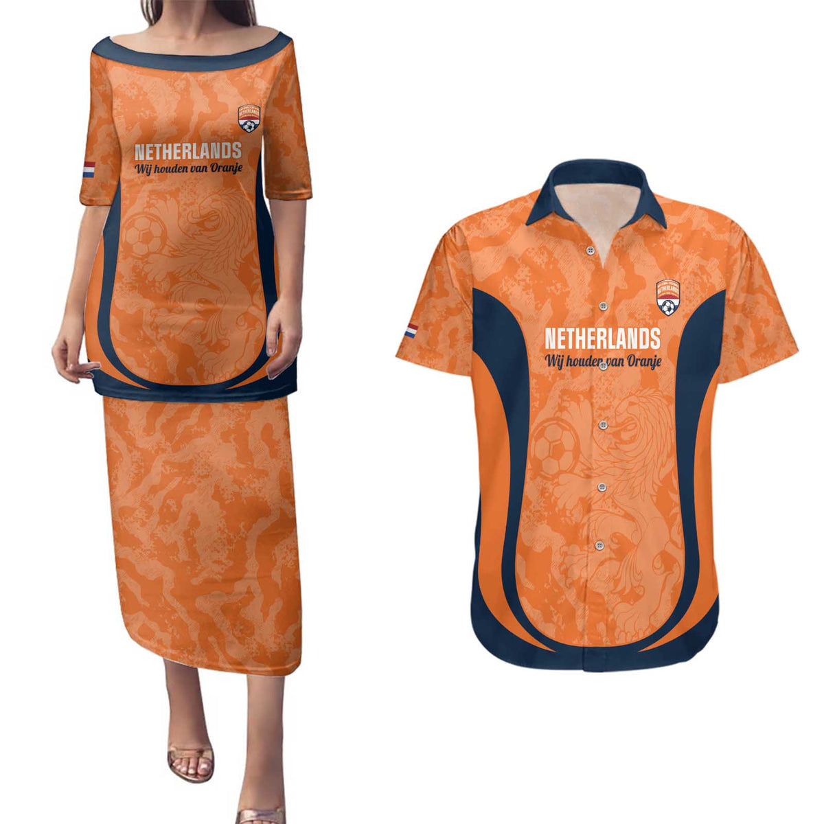 Custom Netherlands Football Couples Matching Puletasi and Hawaiian Shirt 2026 Come On Oranje - Wonder Print Shop