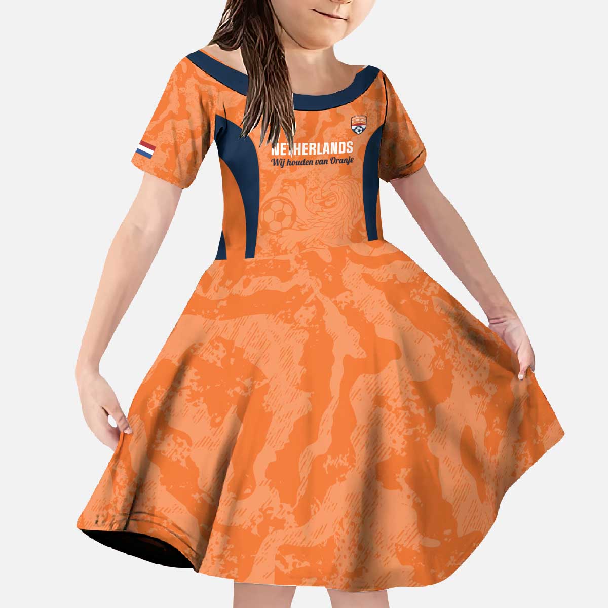 Custom Netherlands Football Family Matching Off The Shoulder Long Sleeve Dress and Hawaiian Shirt 2026 Come On Oranje - Wonder Print Shop