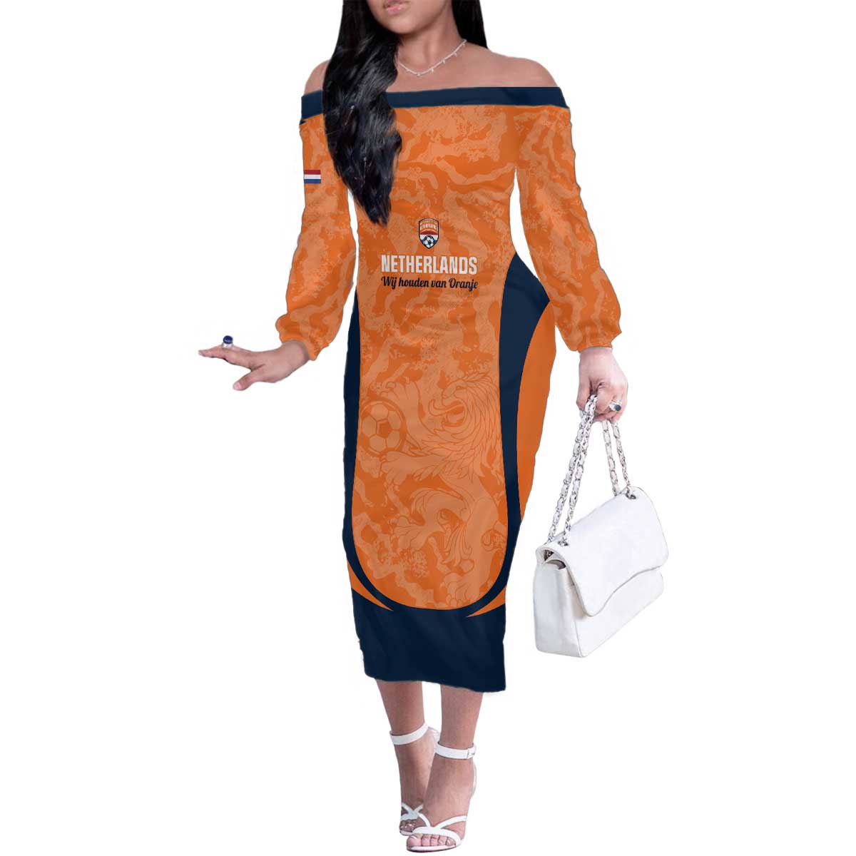 Custom Netherlands Football Family Matching Off The Shoulder Long Sleeve Dress and Hawaiian Shirt 2026 Come On Oranje - Wonder Print Shop