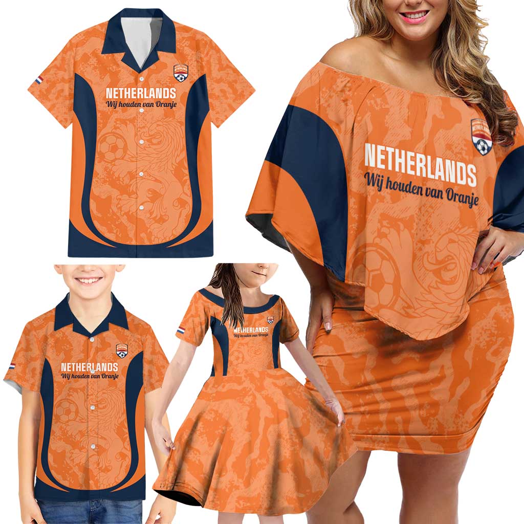 Custom Netherlands Football Family Matching Off Shoulder Short Dress and Hawaiian Shirt 2026 Come On Oranje - Wonder Print Shop