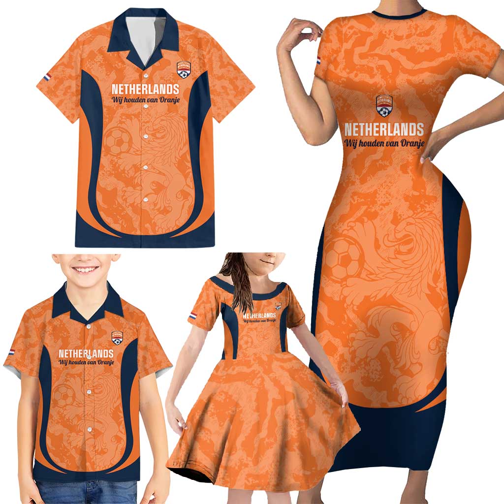 Custom Netherlands Football Family Matching Short Sleeve Bodycon Dress and Hawaiian Shirt 2026 Come On Oranje - Wonder Print Shop