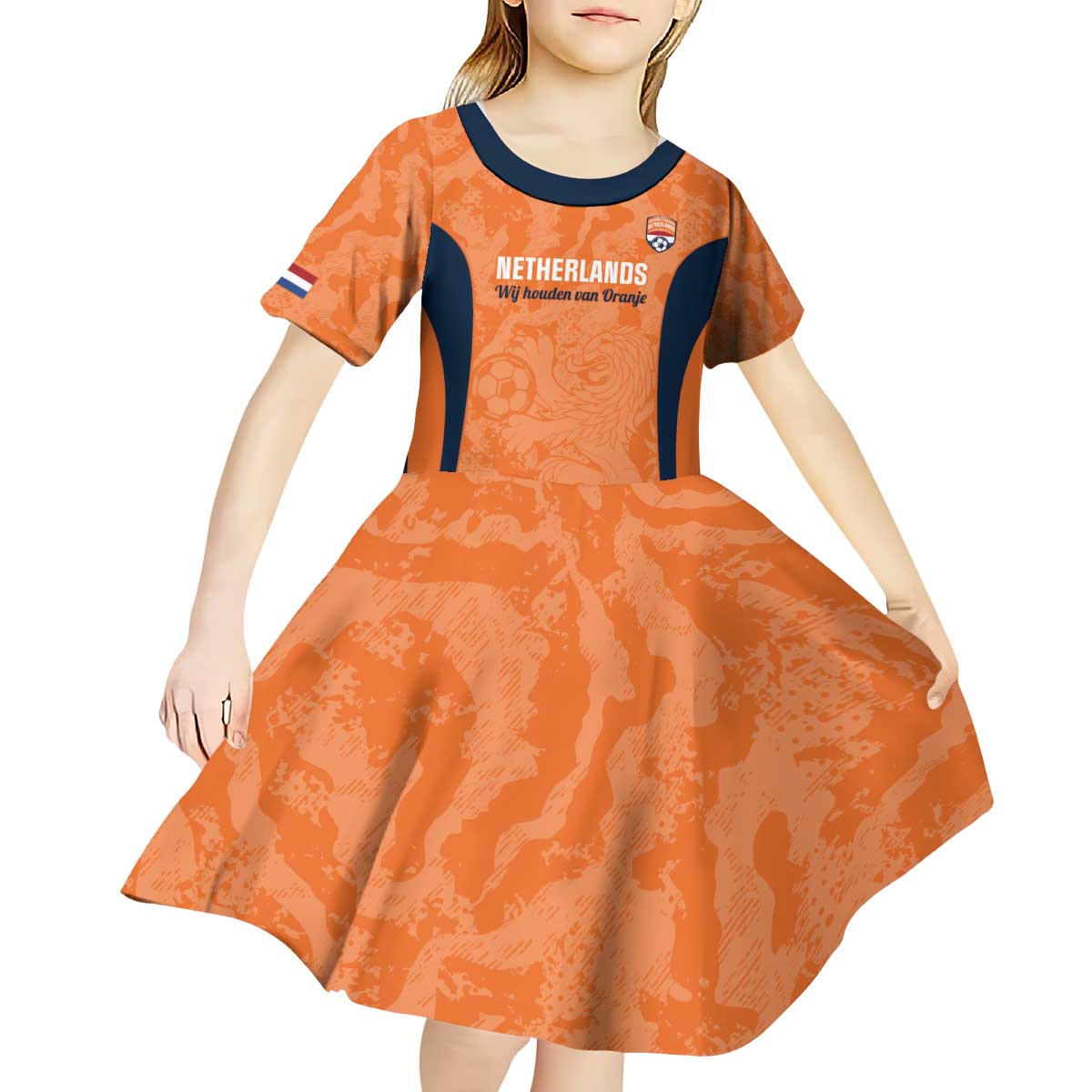 Custom Netherlands Football Kid Short Sleeve Dress 2026 Come On Oranje - Wonder Print Shop