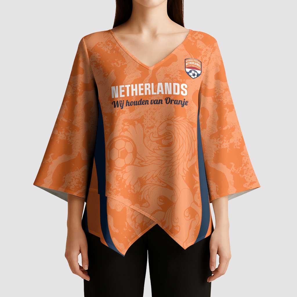 Custom Netherlands Football Kimono Sleeve Blouse 2026 Come On Oranje - Wonder Print Shop