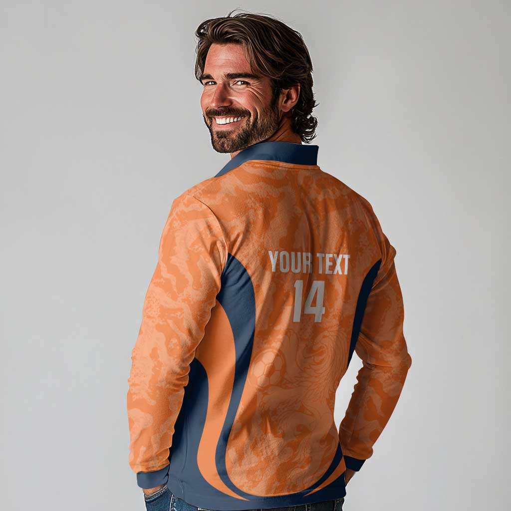 Custom Netherlands Football Long Sleeve Polo Shirt 2026 Come On Oranje - Wonder Print Shop