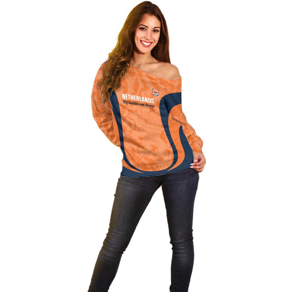 Custom Netherlands Football Off Shoulder Sweater 2026 Come On Oranje - Wonder Print Shop