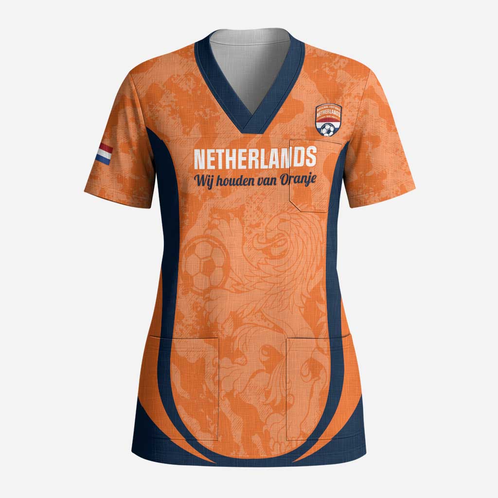 Custom Netherlands Football Scrub Top 2026 Come On Oranje - Wonder Print Shop