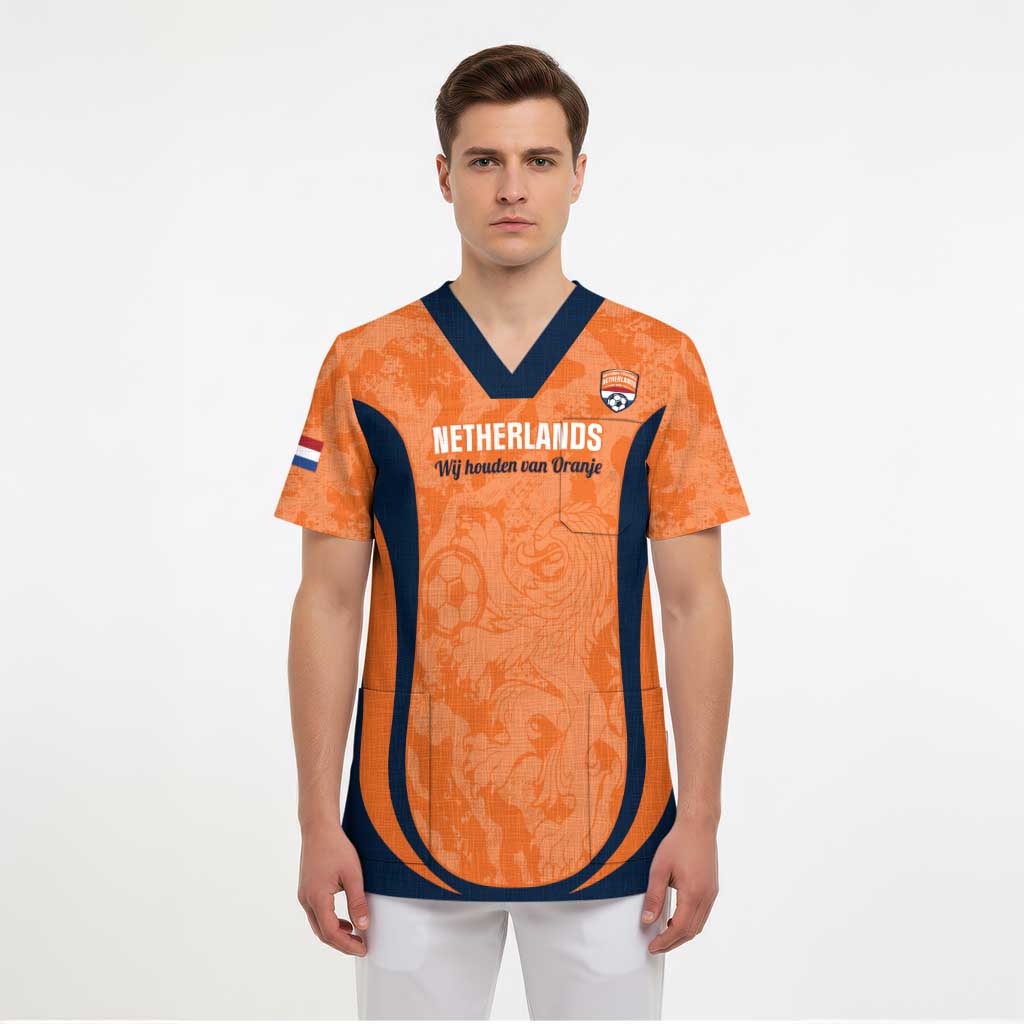 Custom Netherlands Football Scrub Top 2026 Come On Oranje - Wonder Print Shop