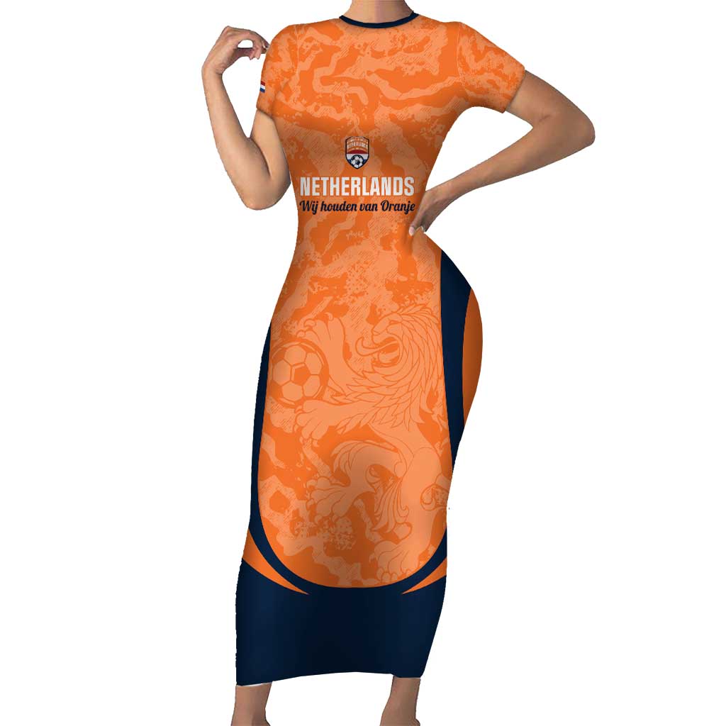 Custom Netherlands Football Short Sleeve Bodycon Dress 2026 Come On Oranje - Wonder Print Shop