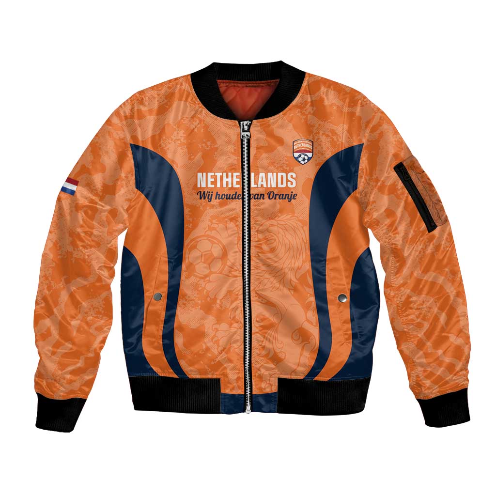 Custom Netherlands Football Sleeve Zip Bomber Jacket 2026 Come On Oranje - Wonder Print Shop