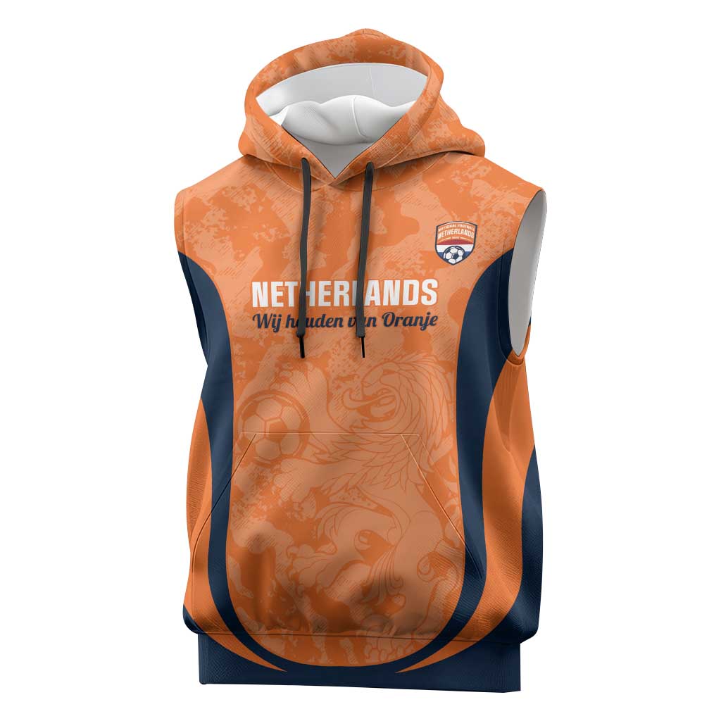 Custom Netherlands Football Sleeveless Hoodie 2026 Come On Oranje - Wonder Print Shop