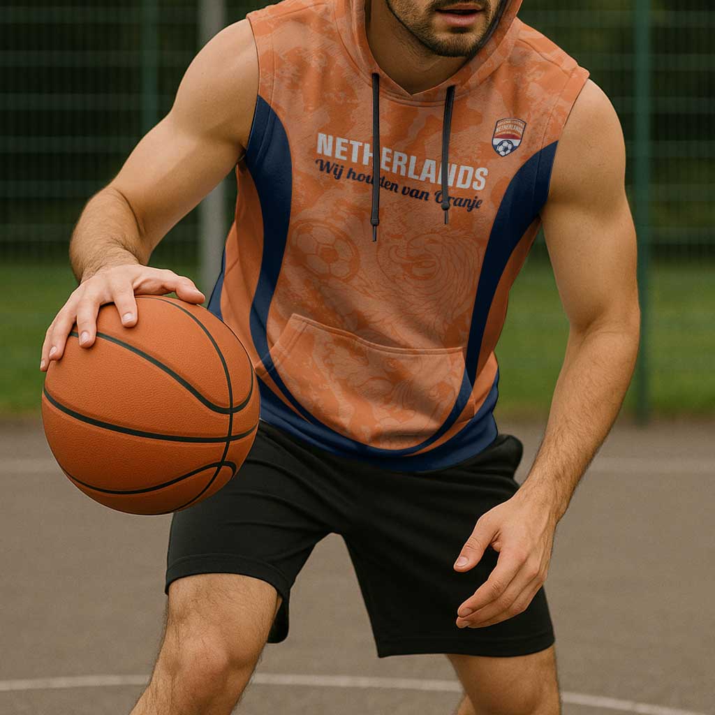 Custom Netherlands Football Sleeveless Hoodie 2026 Come On Oranje - Wonder Print Shop