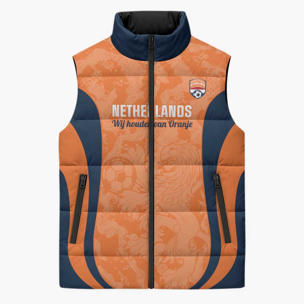 Custom Netherlands Football Sleeveless Puffer Jacket 2026 Come On Oranje - Wonder Print Shop
