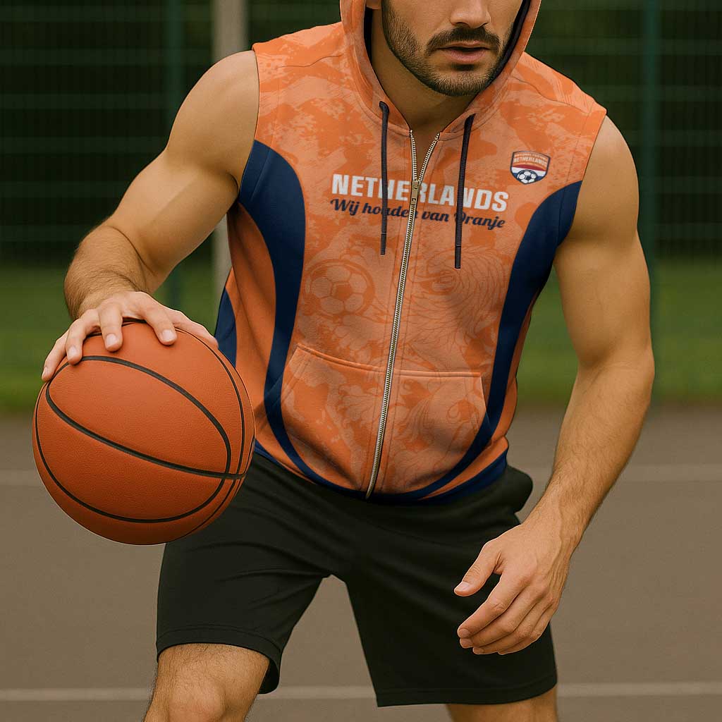 Custom Netherlands Football Sleeveless Zip Hoodie 2026 Come On Oranje - Wonder Print Shop
