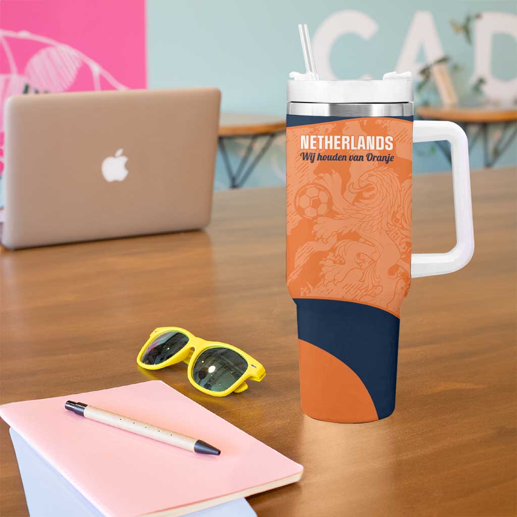 Custom Netherlands Football Tumbler With Handle 2026 Come On Oranje - Wonder Print Shop
