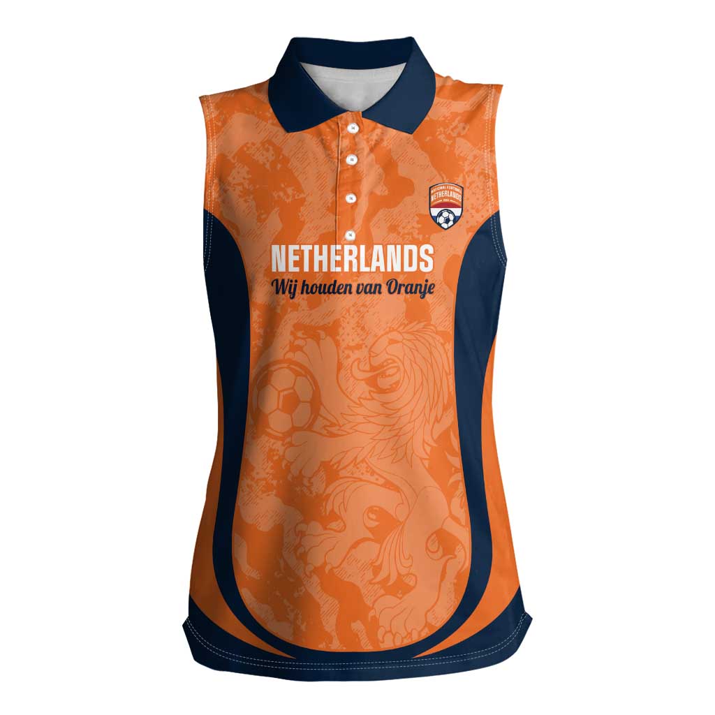 Custom Netherlands Football Women Sleeveless Polo Shirt 2026 Come On Oranje - Wonder Print Shop