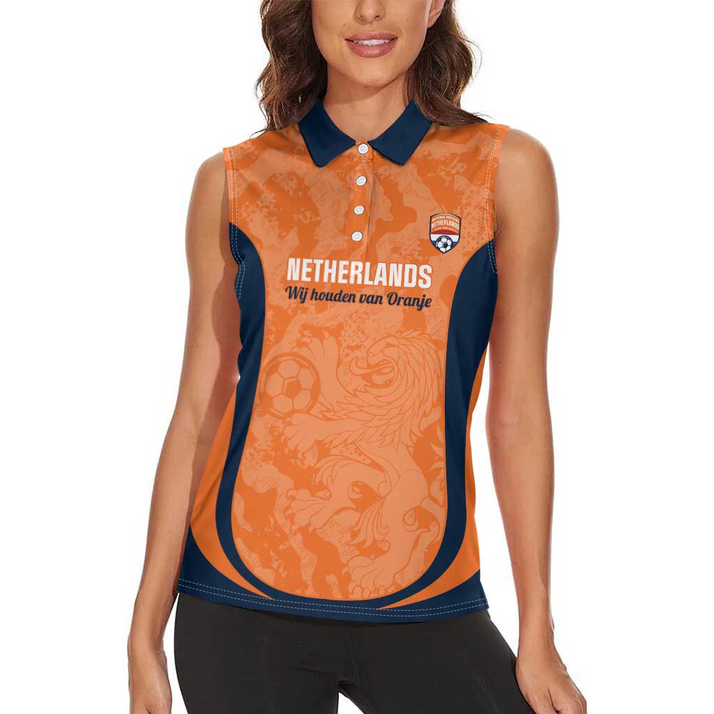 Custom Netherlands Football Women Sleeveless Polo Shirt 2026 Come On Oranje - Wonder Print Shop
