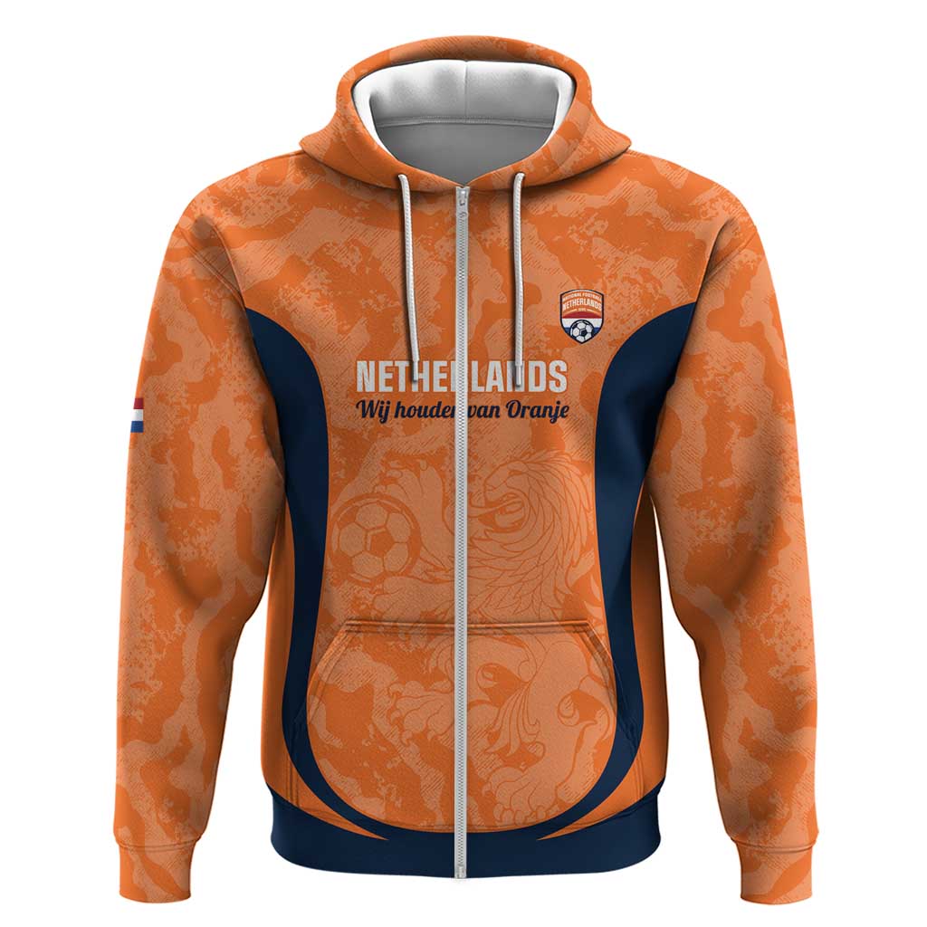 Custom Netherlands Football Zip Hoodie 2026 Come On Oranje - Wonder Print Shop