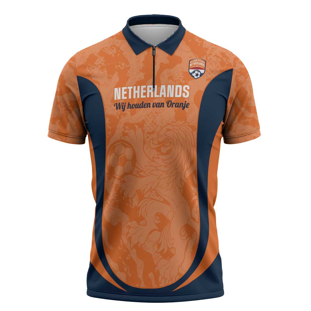 Custom Netherlands Football Zipper Polo Shirt 2026 Come On Oranje - Wonder Print Shop