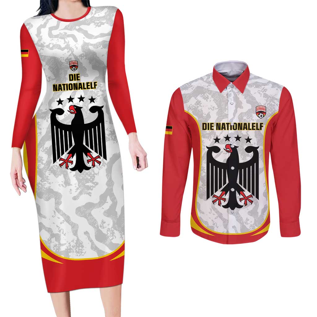Custom Germany Football Couples Matching Long Sleeve Bodycon Dress and Long Sleeve Button Shirt 2026 Come On Die Nationalelf - Wonder Print Shop