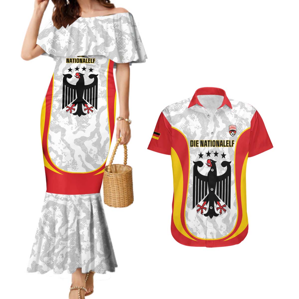 Custom Germany Football Couples Matching Mermaid Dress and Hawaiian Shirt 2026 Come On Die Nationalelf - Wonder Print Shop
