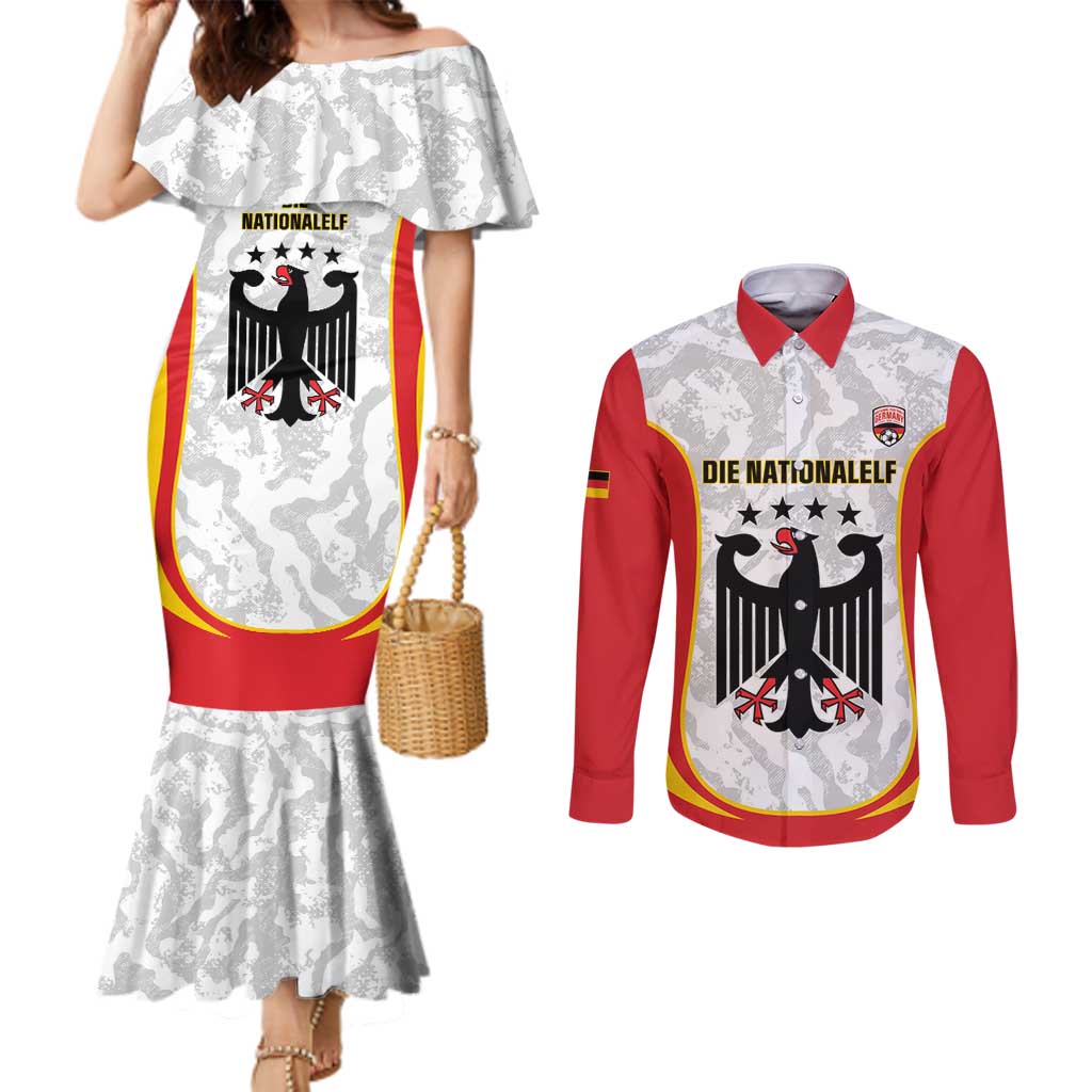 Custom Germany Football Couples Matching Mermaid Dress and Long Sleeve Button Shirt 2026 Come On Die Nationalelf - Wonder Print Shop