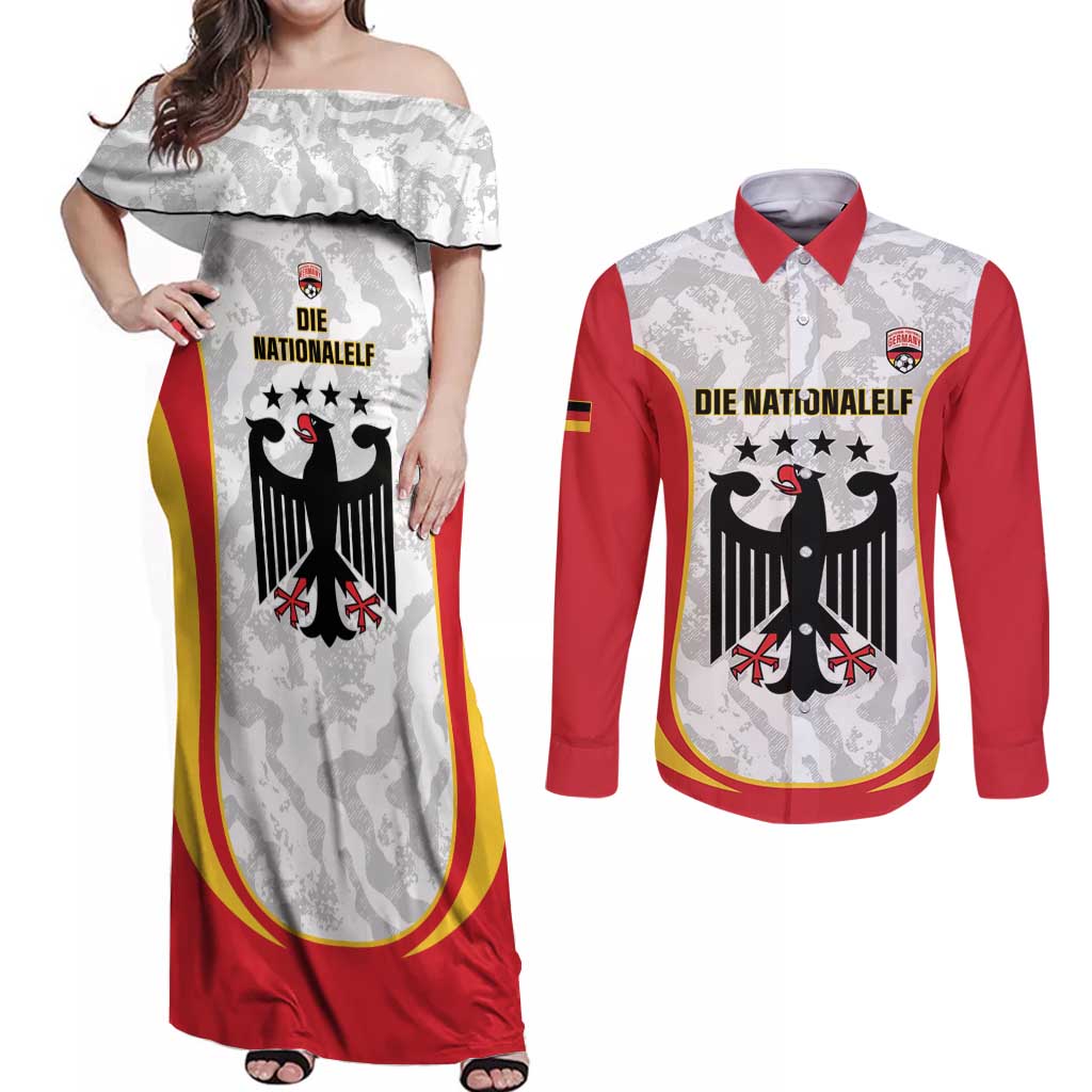 Custom Germany Football Couples Matching Off Shoulder Maxi Dress and Long Sleeve Button Shirt 2026 Come On Die Nationalelf - Wonder Print Shop