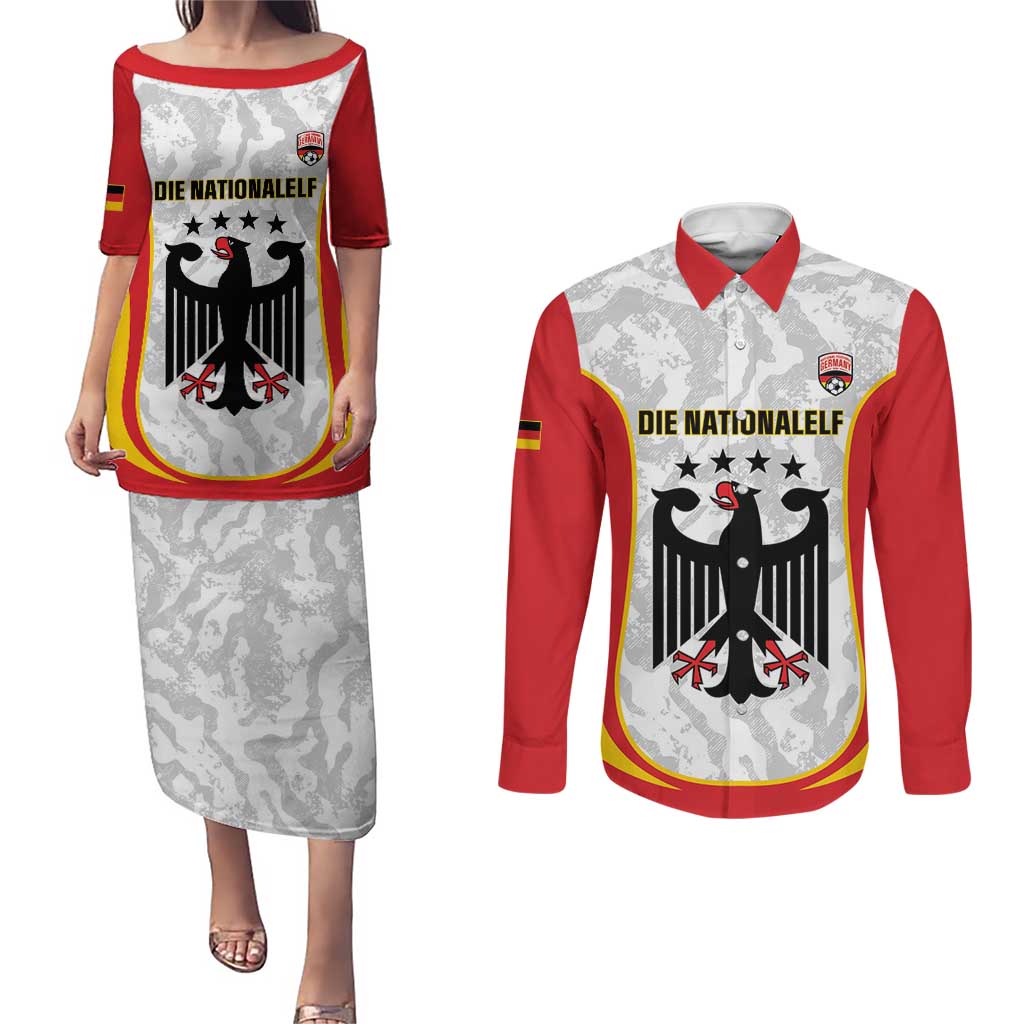 Custom Germany Football Couples Matching Puletasi and Long Sleeve Button Shirt 2026 Come On Die Nationalelf - Wonder Print Shop