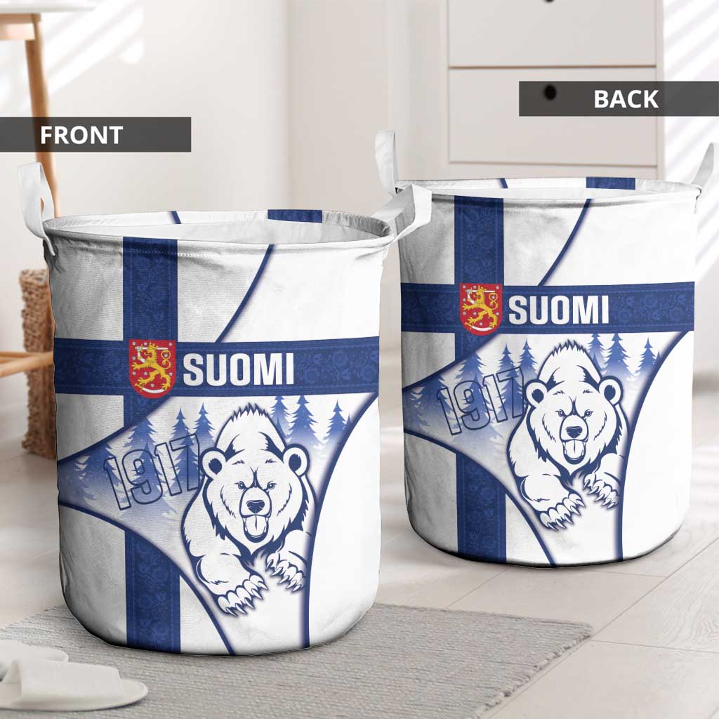 Finland Independence Day Laundry Basket Suomi 1917 Proud Flag Finnish Folk Pattern - Wonder Print Shop