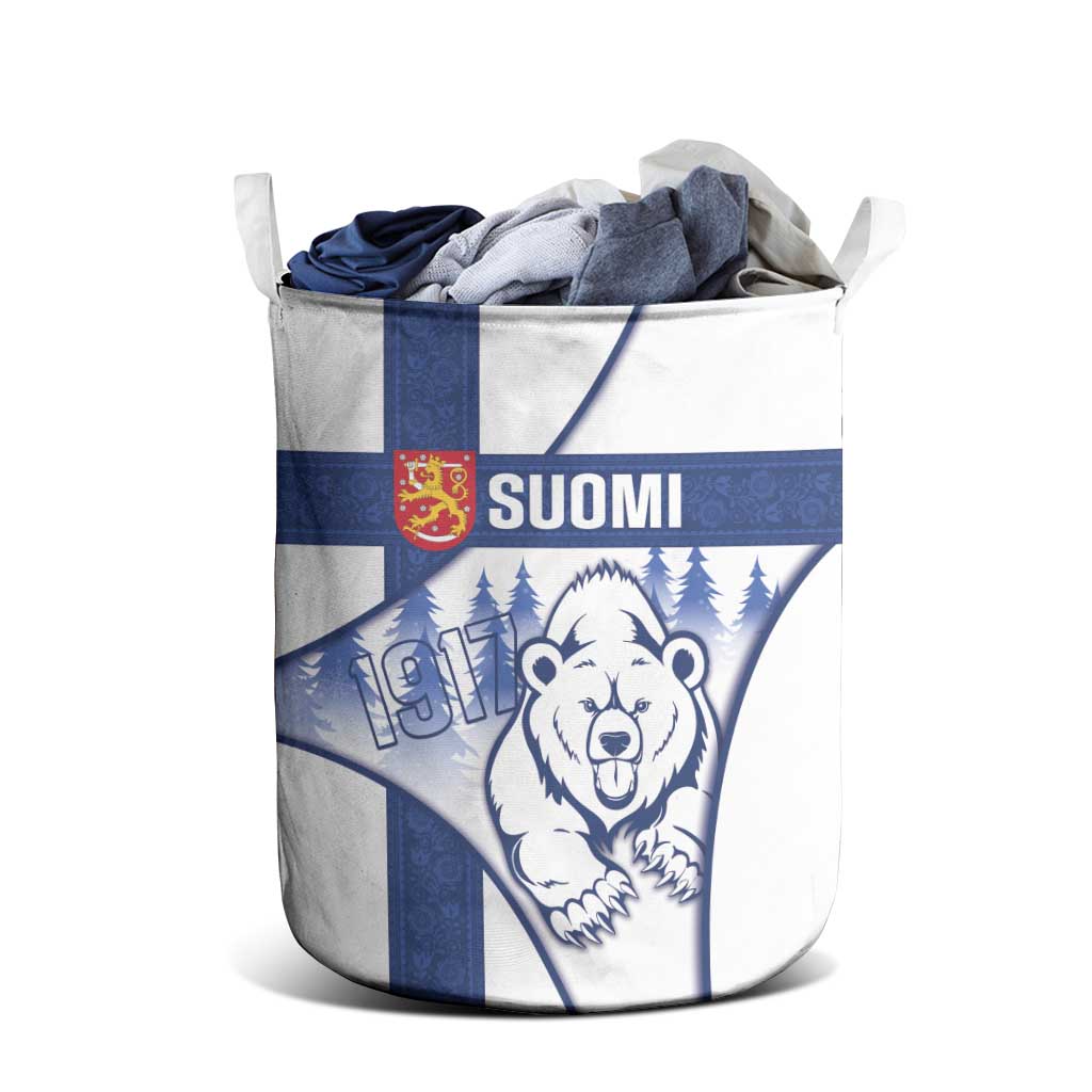 Finland Independence Day Laundry Basket Suomi 1917 Proud Flag Finnish Folk Pattern - Wonder Print Shop