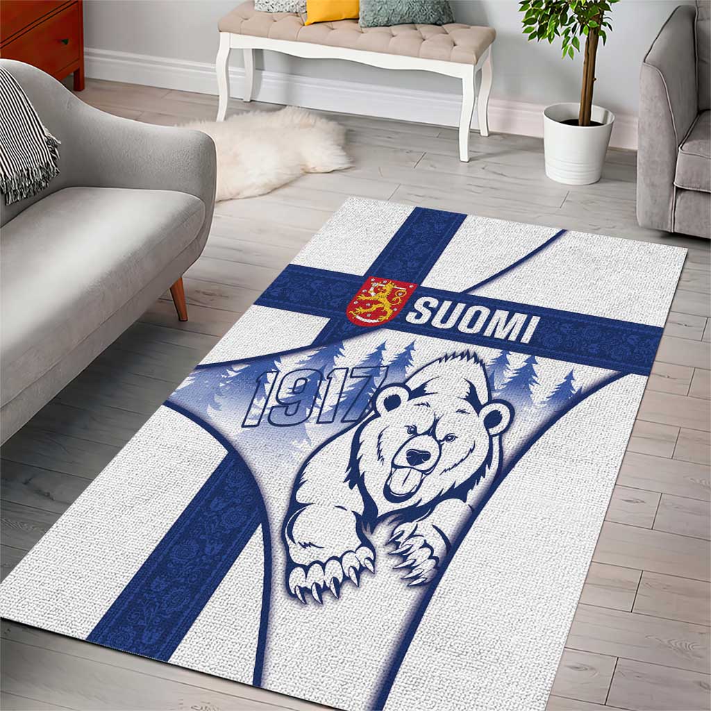 Finland Independence Day Area Rug Suomi 1917 Proud Flag Finnish Folk Pattern - Wonder Print Shop