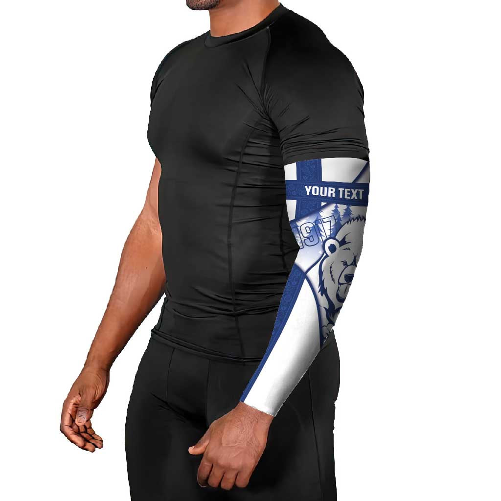 Personalised Finland Independence Day Arm Sleeves Suomi 1917 Proud Flag Finnish Folk Pattern - Wonder Print Shop