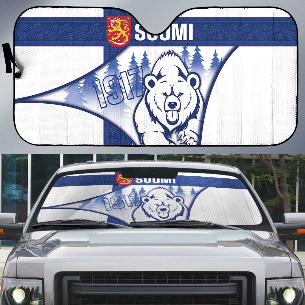 Finland Independence Day Auto Sun Shade Suomi 1917 Proud Flag Finnish Folk Pattern - Wonder Print Shop