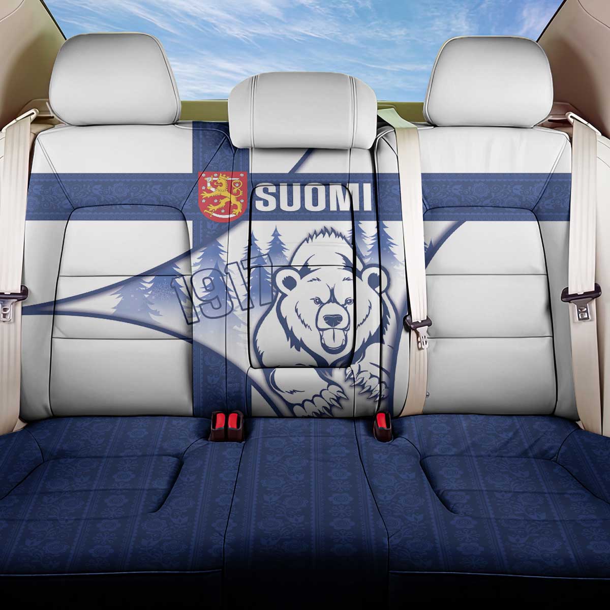 Finland Independence Day Back Car Seat Cover Suomi 1917 Proud Flag Finnish Folk Pattern - Wonder Print Shop