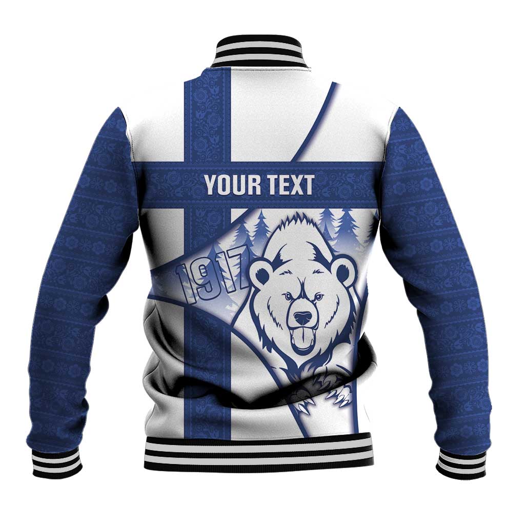 Personalised Finland Independence Day Baseball Jacket Suomi 1917 Proud Flag Finnish Folk Pattern - Wonder Print Shop