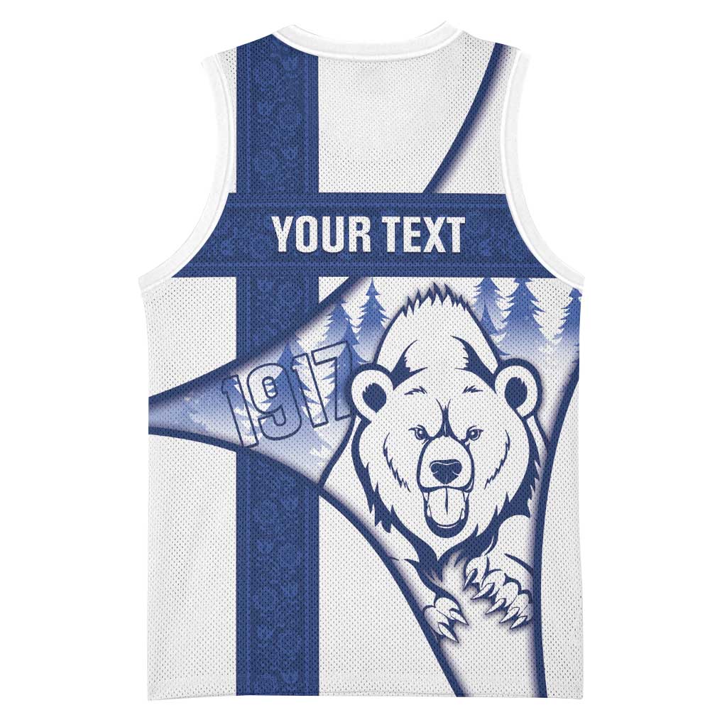 Personalised Finland Independence Day Basketball Jersey Suomi 1917 Proud Flag Finnish Folk Pattern - Wonder Print Shop