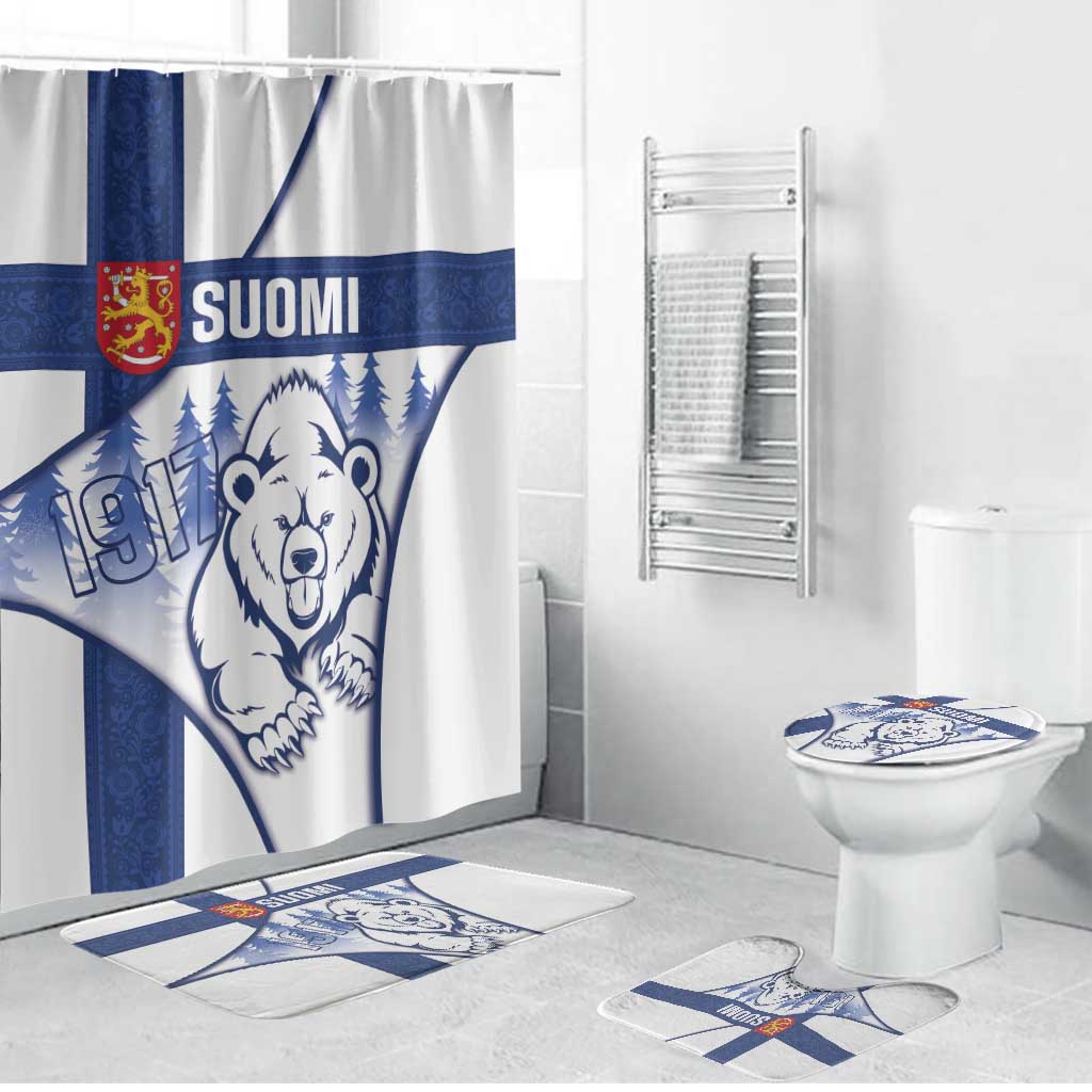 Finland Independence Day Bathroom Set Suomi 1917 Proud Flag Finnish Folk Pattern - Wonder Print Shop