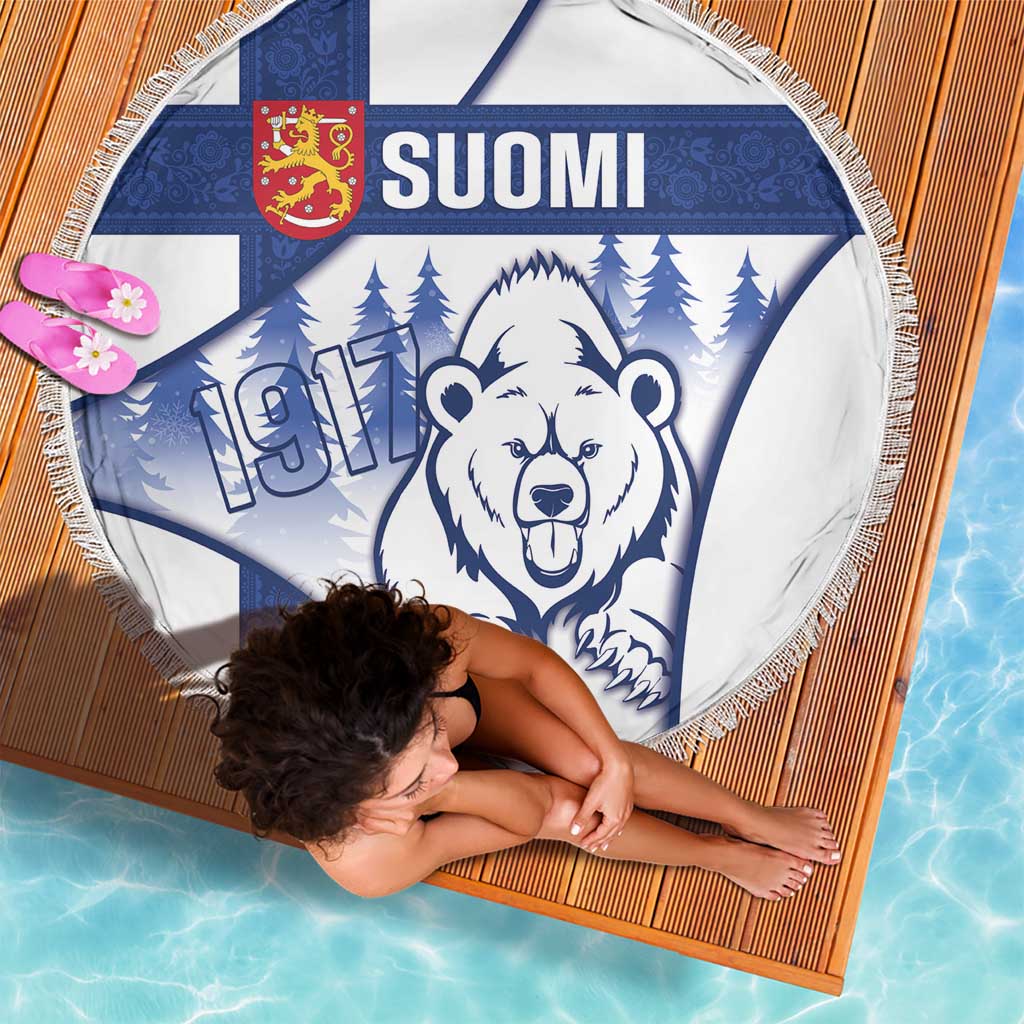 Finland Independence Day Beach Blanket Suomi 1917 Proud Flag Finnish Folk Pattern - Wonder Print Shop