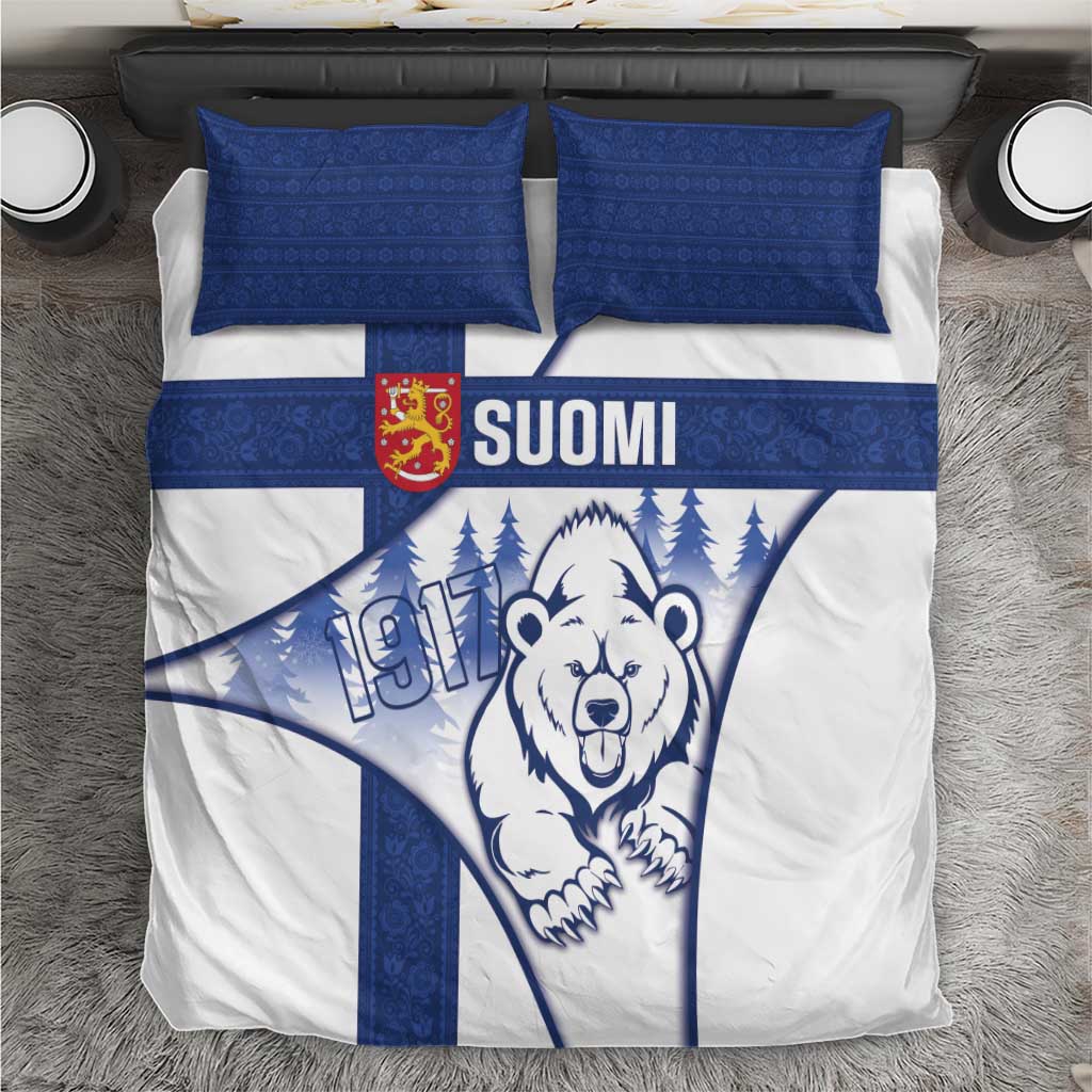 Finland Independence Day Bedding Set Suomi 1917 Proud Flag Finnish Folk Pattern - Wonder Print Shop