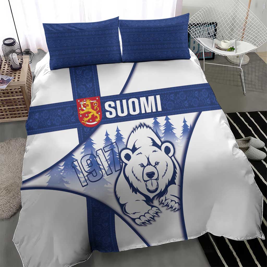 Finland Independence Day Bedding Set Suomi 1917 Proud Flag Finnish Folk Pattern - Wonder Print Shop