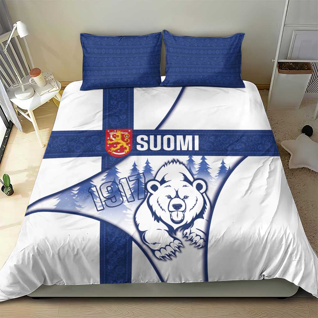 Finland Independence Day Bedding Set Suomi 1917 Proud Flag Finnish Folk Pattern - Wonder Print Shop