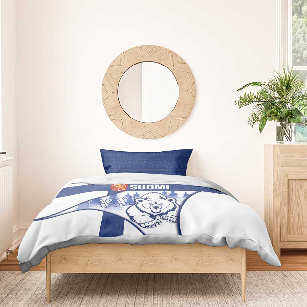 Finland Independence Day Bedding Set Suomi 1917 Proud Flag Finnish Folk Pattern - Wonder Print Shop