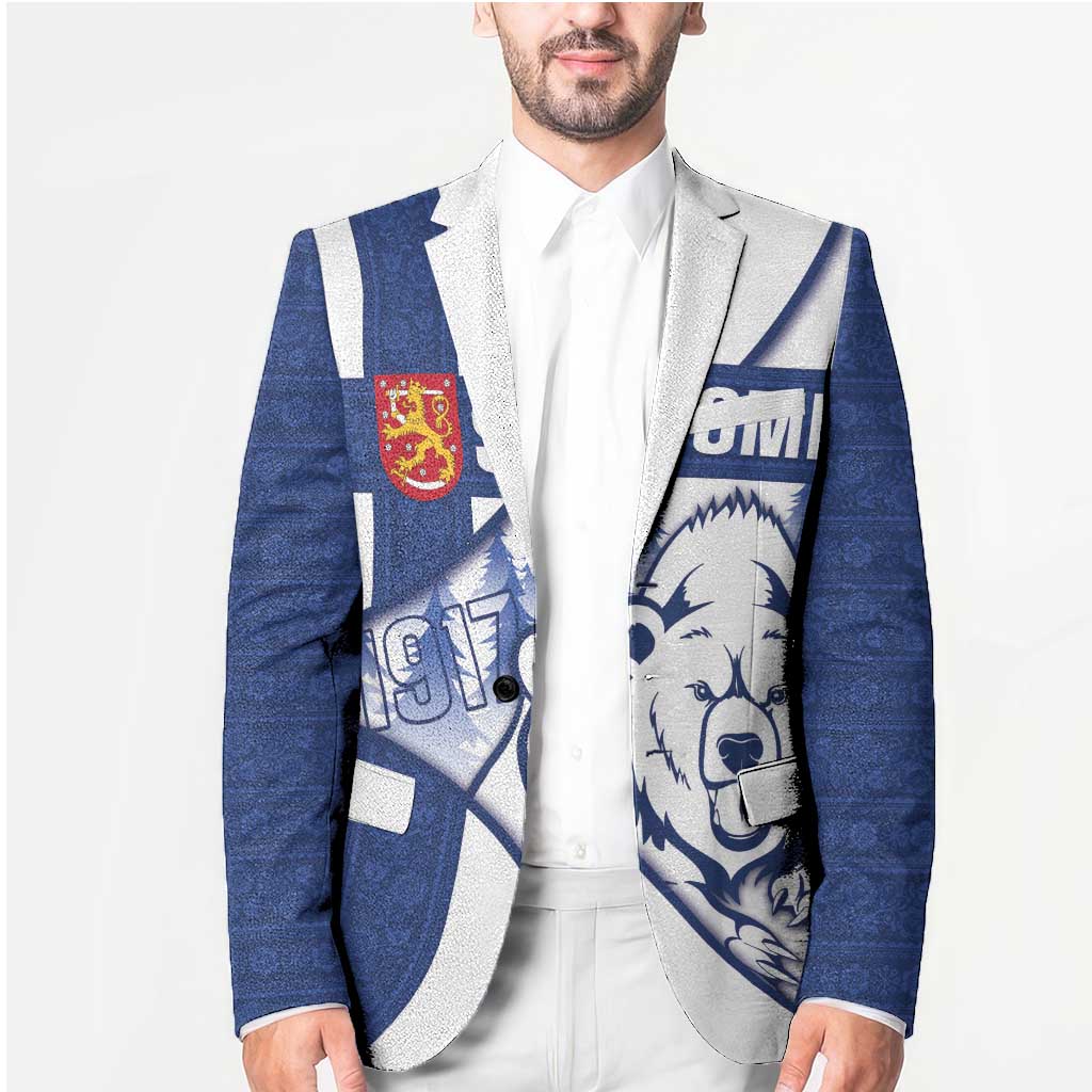 Personalised Finland Independence Day Blazer Suomi 1917 Proud Flag Finnish Folk Pattern - Wonder Print Shop