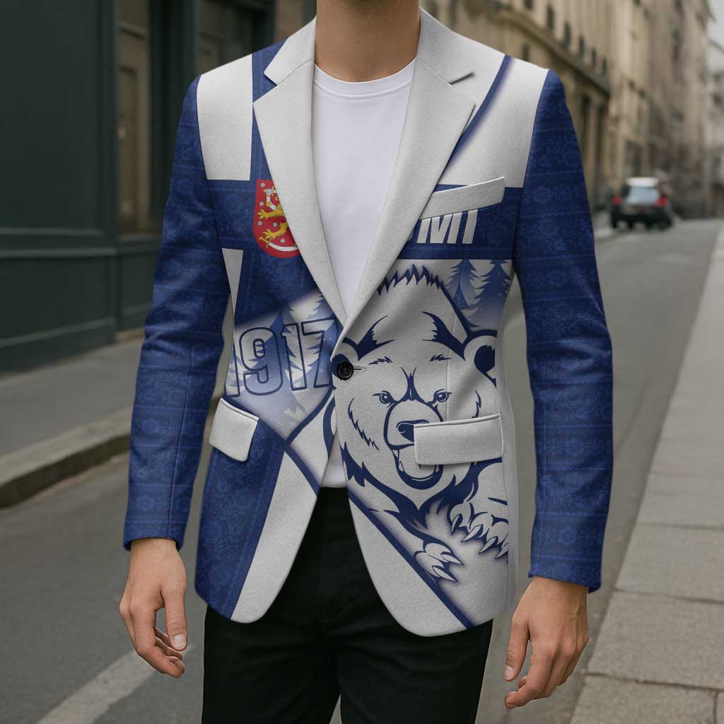 Personalised Finland Independence Day Blazer Suomi 1917 Proud Flag Finnish Folk Pattern - Wonder Print Shop