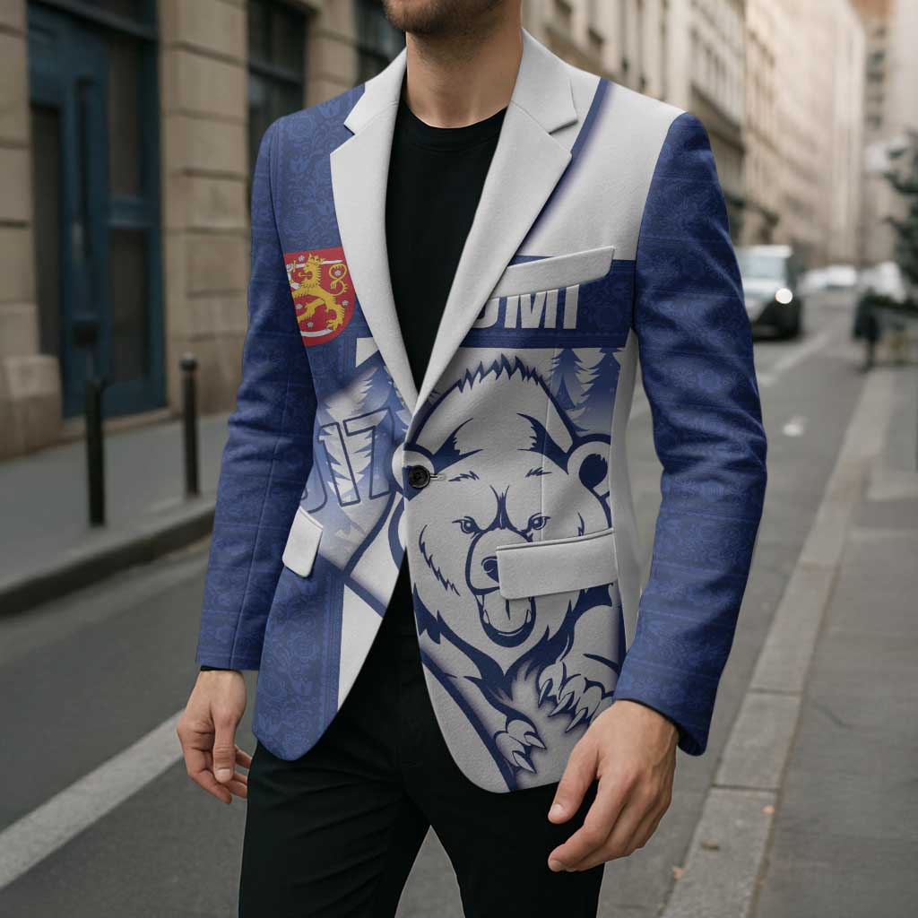 Personalised Finland Independence Day Blazer Suomi 1917 Proud Flag Finnish Folk Pattern - Wonder Print Shop