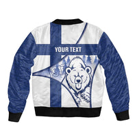 Personalised Finland Independence Day Bomber Jacket Suomi 1917 Proud Flag Finnish Folk Pattern - Wonder Print Shop