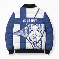 Personalised Finland Independence Day Bomber Puffer Jacket Suomi 1917 Proud Flag Finnish Folk Pattern - Wonder Print Shop