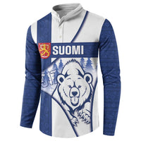 Personalised Finland Independence Day Button Sweatshirt Suomi 1917 Proud Flag Finnish Folk Pattern - Wonder Print Shop